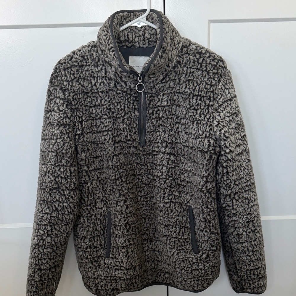 Thread And Supply Cozy Sherpa Quarter-Zip Pullover - Taupe
